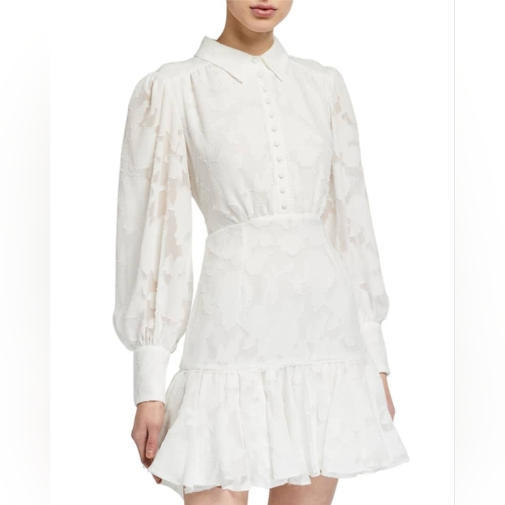 Bardot Maisy Floral Ruffled Long Sleeve Feminine White Mini Dress Size Large